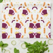 Patterned design with purple cats, yellow fish  theedoek (Gevouwen)