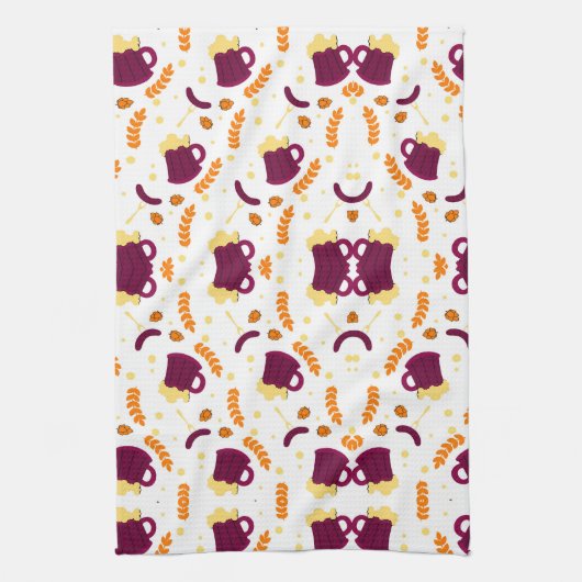 Patterned design with purple cats, yellow fish  theedoek (Verticaal)