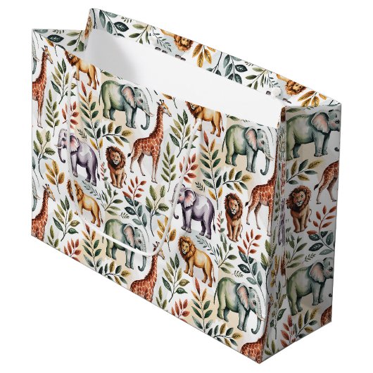 Patterned fabric featuring elephants, giraffes groot cadeauzakje (Voorkant Gekanteld)