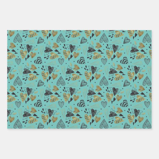 Patterned Heart Doodles Inpakpapier Vel (Voorkant 3)