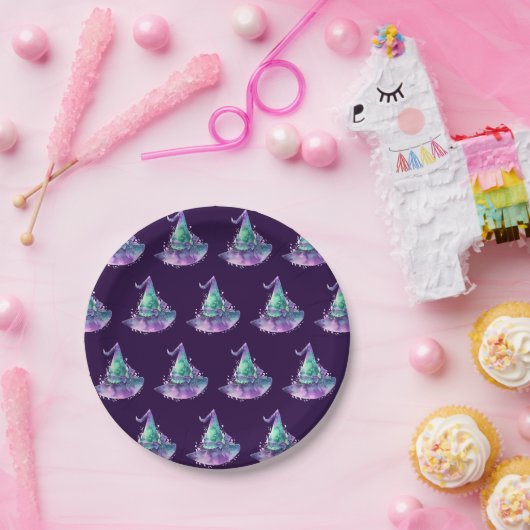 Patterned heksen Pet Paarse Halloween Party Papieren Bordje (Feest)