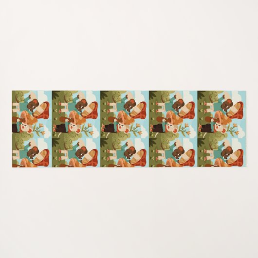Patterned image of cartoon characters in a forest  yogamat (Achterkant (horizontaal))