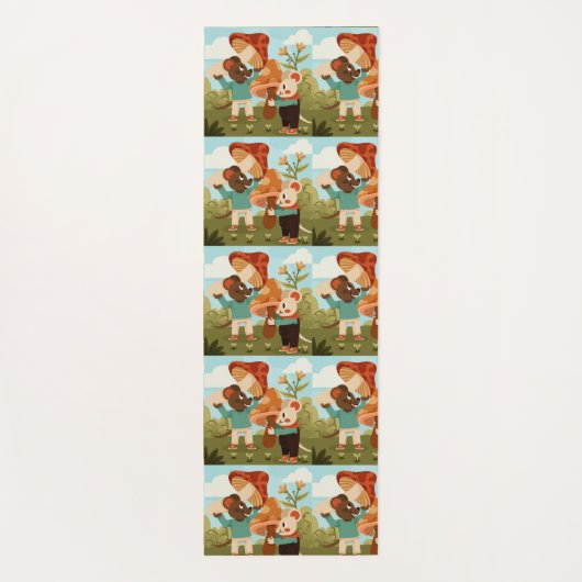 Patterned image of cartoon characters in a forest  yogamat (Achterkant)