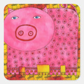 Patterned Pig Vierkante Sticker (Voorkant)