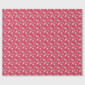 Patterned Silver-Grey Foliage on Bright Pink Red Cadeaupapier (Vlak)