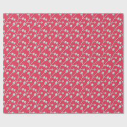 Patterned Silver-Grey Foliage on Bright Pink Red Cadeaupapier