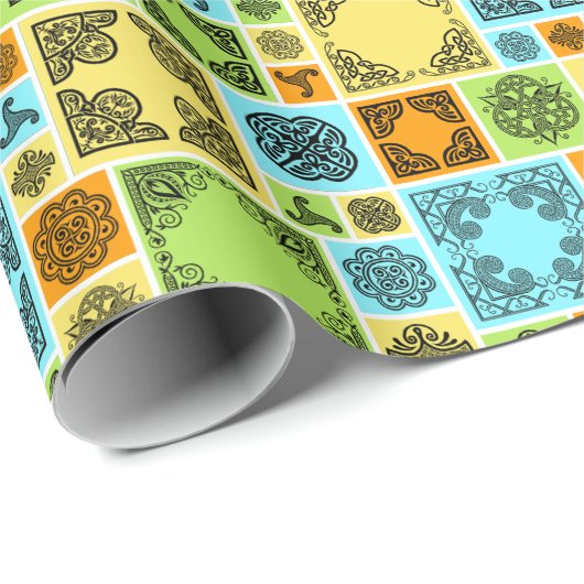 Patterned Tiles Birthday Add The Text Orange Green Cadeaupapier (Rol Hoek)