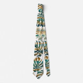 Patterned tropical leaves teal and gold stropdas (Voorkant)