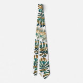 Patterned tropical leaves teal and gold stropdas (Achterkant)