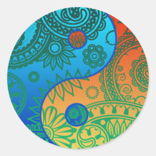 Patterned Yin Yang Oranje en Blue Ronde Sticker