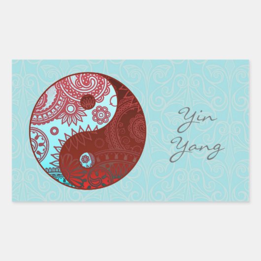 Patterned Yin Yang Red en Blue Rechthoekige Sticker (Voorkant)