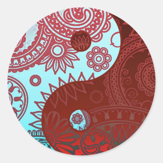 Patterned Yin Yang Red en Blue Ronde Sticker (Voorkant)