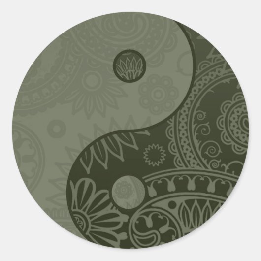 Patterned Yin Yang Sage Green Ronde Sticker (Voorkant)