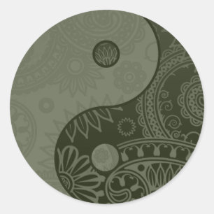 Patterned Yin Yang Sage Green Ronde Sticker