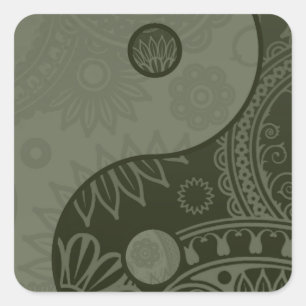 Patterned Yin Yang Sage Green Vierkante Sticker