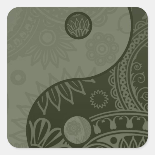 Patterned Yin Yang Sage Green Vierkante Sticker (Voorkant)