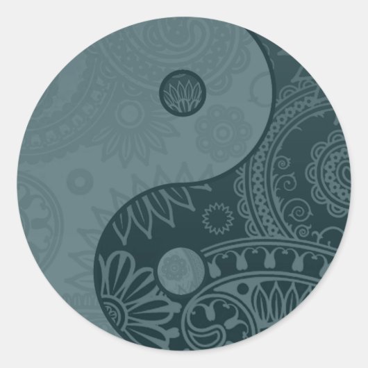 Patterned Yin Yang Slate Blue Ronde Sticker (Voorkant)