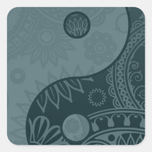 Patterned Yin Yang Slate Blue Vierkante Sticker