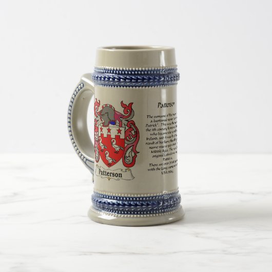 Patterson Family Crest Ceramic Stein Bierpul (Voorkant links)