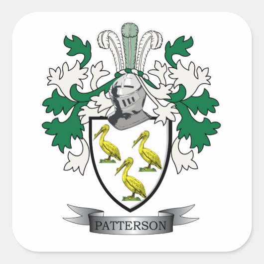 Patterson Family Crest Coat of Arms Vierkante Sticker (Voorkant)
