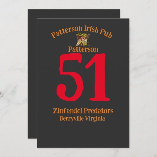 Patterson Irish Pub Zinfandel Predators Berryville Kaart (Voorkant / Achterkant)