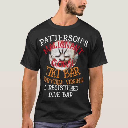 PATTERSON'S MALIGNE CLOWN TIKI BAR BERRYVILLE VA T-SHIRT (Voorkant)