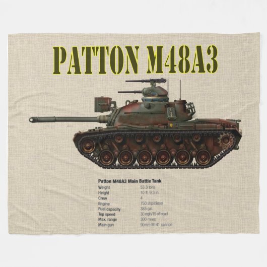 PATTON M48A3 TANK FLEECE DEKEN (Voorkant (Horizontaal))
