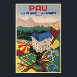 Pau, Frankrijk/Vintage Art Deco Travel Poster<br><div class="desc">Pau,  zoon klimmen... ses Sport,  Frankrijk (Pau,  zijn klimaat.. zijn sport,  Frankrijk) Golf,  tennis,  paarden,  ski en casino in Pau,  gelegen in de Franse Pyreneeën. Een hoogwaardige reproductie-afdruk van een zeldzaam Art Deco-poster,  gedrukt in steen-lithografie circa 1935.</div>