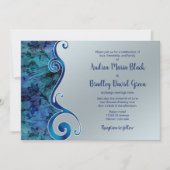Paua Blue Silver Floral Scroll Wedding Kaart (Voorkant)