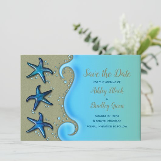 Paua Shell Starfish Destination Wedding Save Date Save The Date (Staand voorkant)