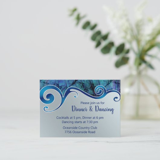 Paua shell & Waves Wedding Receptie Kaart (Staand voorkant)