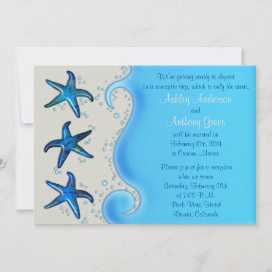 Paua Shell Zeester Sterren Bruiloft na-feest Allee Kaart (Voorkant)