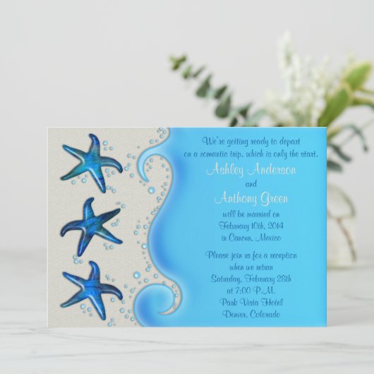 Paua Shell Zeester Sterren Bruiloft na-feest Allee Kaart (Staand voorkant)