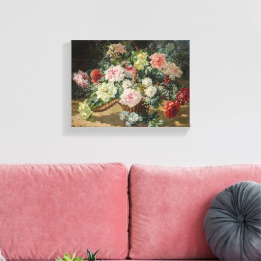 Paul Biva  een mandje Rozen Canvas Afdruk (Insitu (Woonkamer))