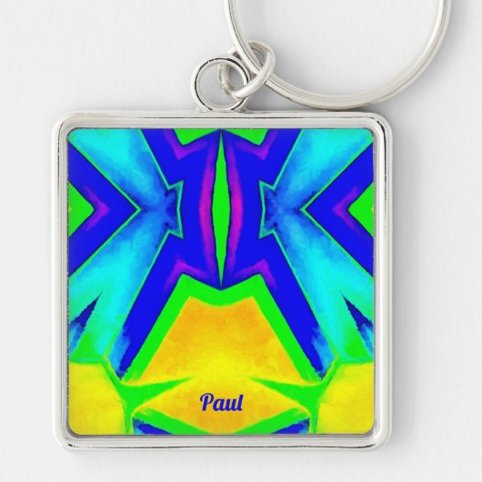 PAUL ~ Blauw groen en geel ~ Sleutelhanger (Voorkant)