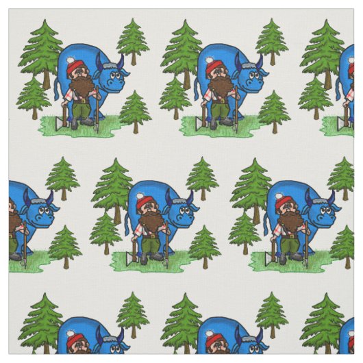 Paul Bunyan en Babe met Pine Trees Fabric Stof (Swatch)