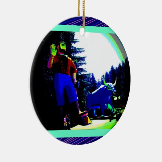 Paul Bunyan en Ox Foto digitaal verbeterd Keramisch Ornament (Rechts)