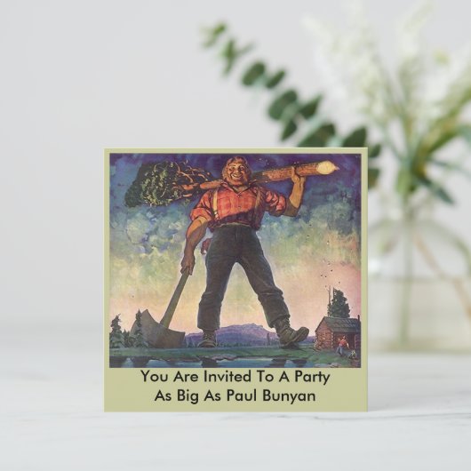 PAUL BUNYAN Giant Logging Bossen Party nodiging ui Kaart (Staand voorkant)