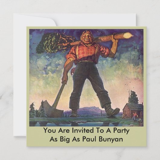 PAUL BUNYAN Giant Logging Bossen Party nodiging ui Kaart (Voorkant)