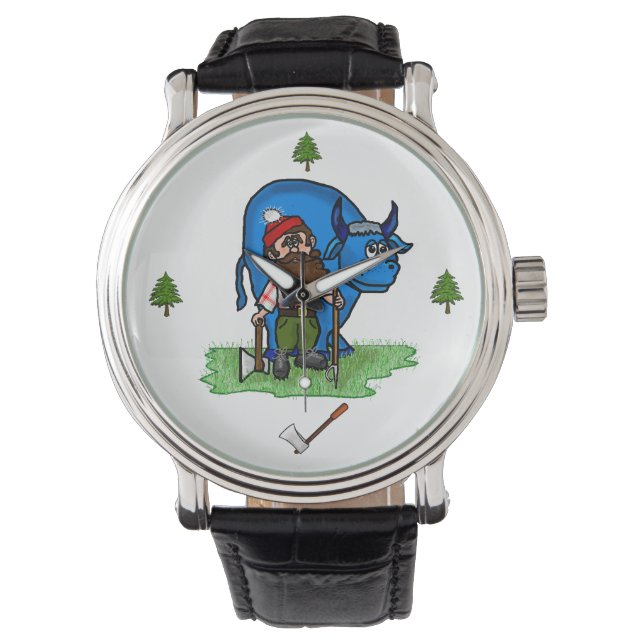 Paul Bunyan Horloge met Bomen en Bijl (Voorkant)
