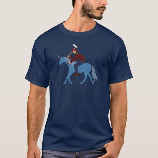 Paul Bunyan Riding Blue Unicorn T-shirt (Voorkant)