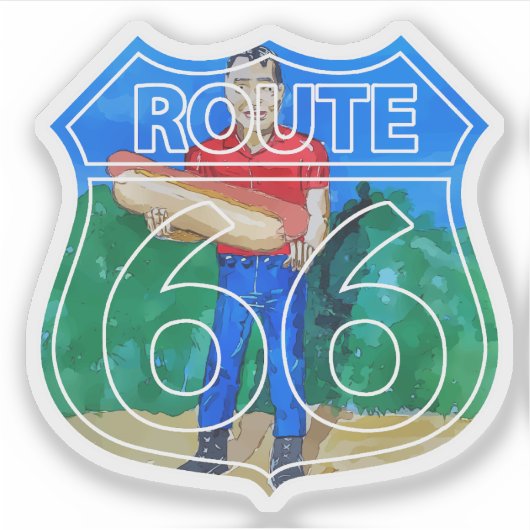Paul Bunyon Hot Dog man op route 66 Sticker (Voorkant)