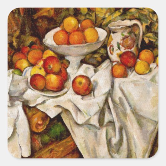 Paul Cezanne Appelt Sinaasappels Impressionisme Vierkante Sticker (Voorkant)