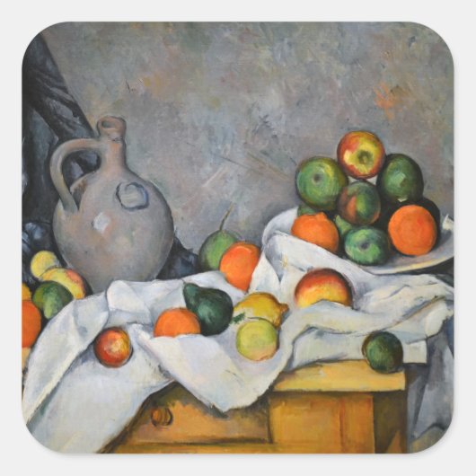 Paul Cezanne - Curtain, Jug en Fruit Bowl Vierkante Sticker (Voorkant)