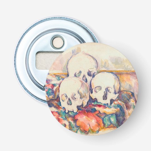 Paul Cezanne - De Drie Schedels Aquarel Button Flesopener (Voorkant)