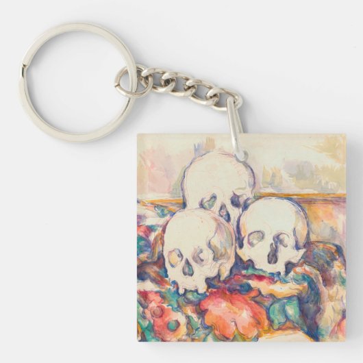 Paul Cezanne - De Drie Schedels Aquarel Sleutelhanger (Voorkant)