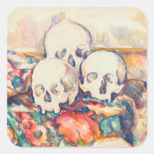 Paul Cezanne - De Drie Schedels Aquarel Vierkante Sticker