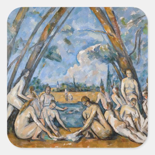 Paul Cezanne - De Grote Baders Vierkante Sticker (Voorkant)