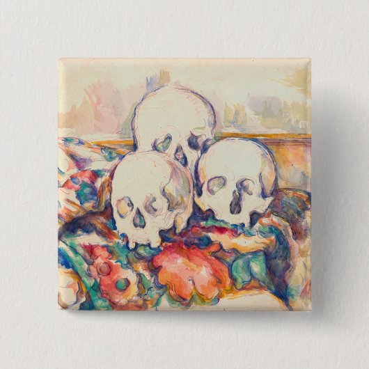 Paul Cezanne - De Waterverf van de Drie Skull Vierkante Button 5,1 Cm (Voorkant)
