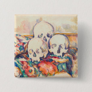 Paul Cezanne - De Waterverf van de Drie Skull Vierkante Button 5,1 Cm